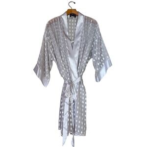 Kristine Tyler White Sheer Checkered Gold Robe and Nightgown Set Medium One Size